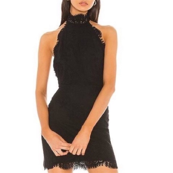 Free people] Black Jacquard Lace Body con Halter neck Back open Dress - Picture 2 of 9